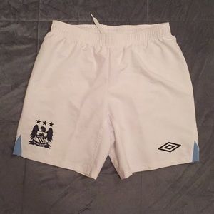 Manchester City White Drawstring Soccer Shorts